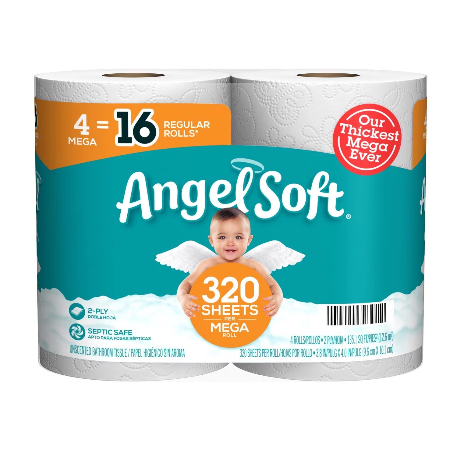 2-Ply Toilet Paper, 320 Sheets Per Mega Roll, 4-Pk.