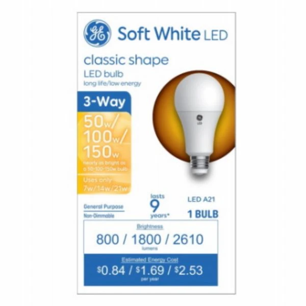 LED 3-Way Light Bulb, A21 Medium Base, Soft White, 7/14/21 Watt