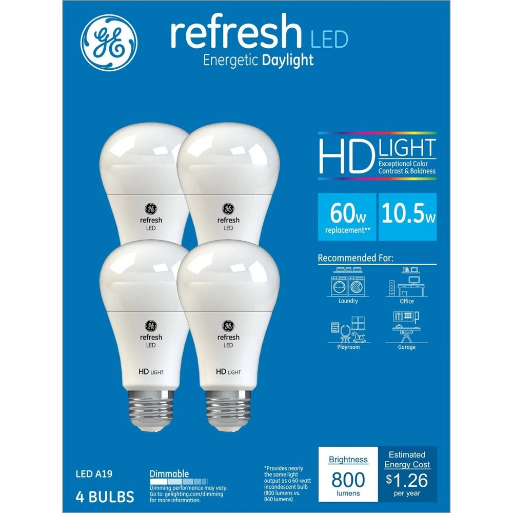 LED Refresh HD Light Bulb, Daylight, A19 Medium Base, 8.5 Watt, 4-Pk.