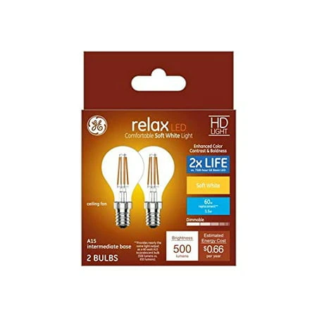 LED Clear Ceiling Fan Light Bulb, A15 Intermediate Base, 5.5 Watt, 2-Pk.