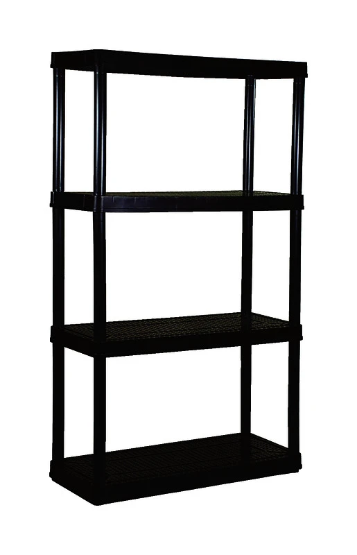 Shelving Unit, 4 Shelves, Plastic, Black, 34.25 x 14.25 x 55.25 In.