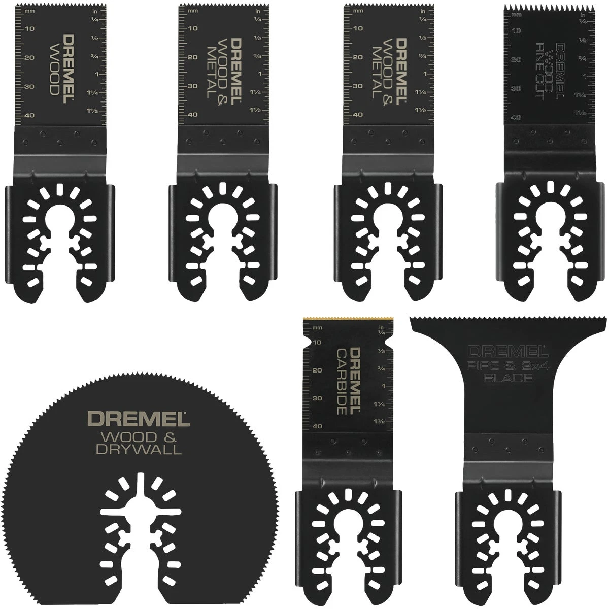 7-Pc. Cutting Set of Carbide Dual Interface Oscillating Blades for Drywall, Wood, and Wood & Metal