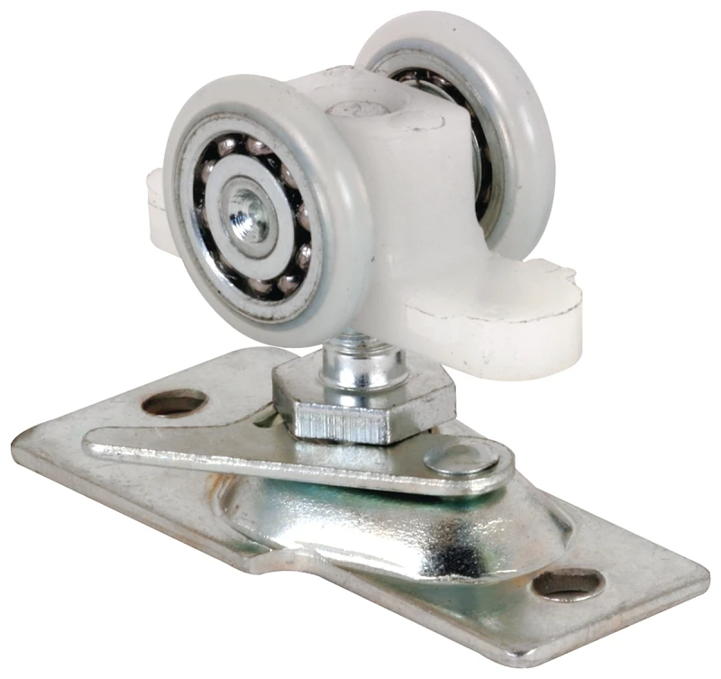 Pocket Door Roller Assembly, Convex, Plastic Tires, Steel Bracket and Ball Bearings, 13/16 In.