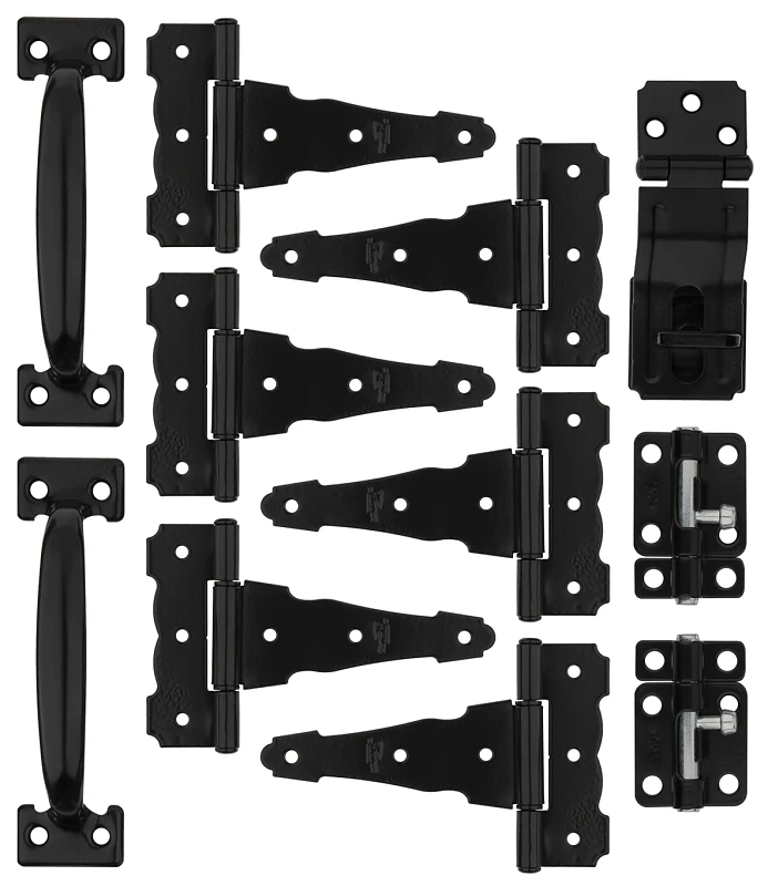 Shed Door Hardware Kit with T-Hinges, Black