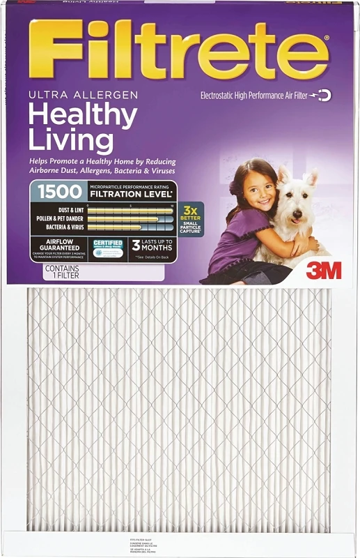12x12 x 1 In. Ultra Allergen Pleated Furnace Air Filter, Purple, MPR 1500, 3 Months