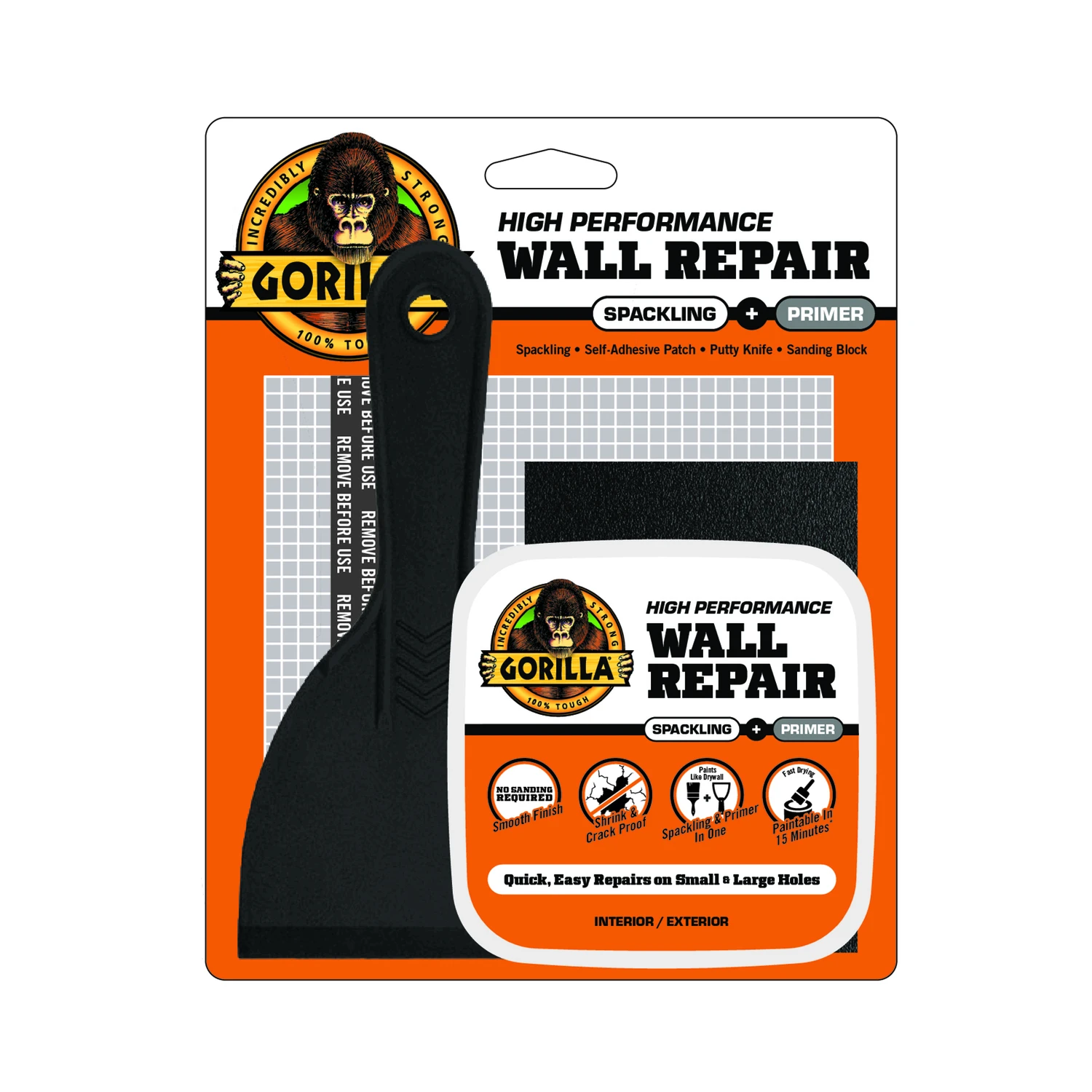 Wall Repair Kit, Spackling + Primer, Knife, Sanding Block