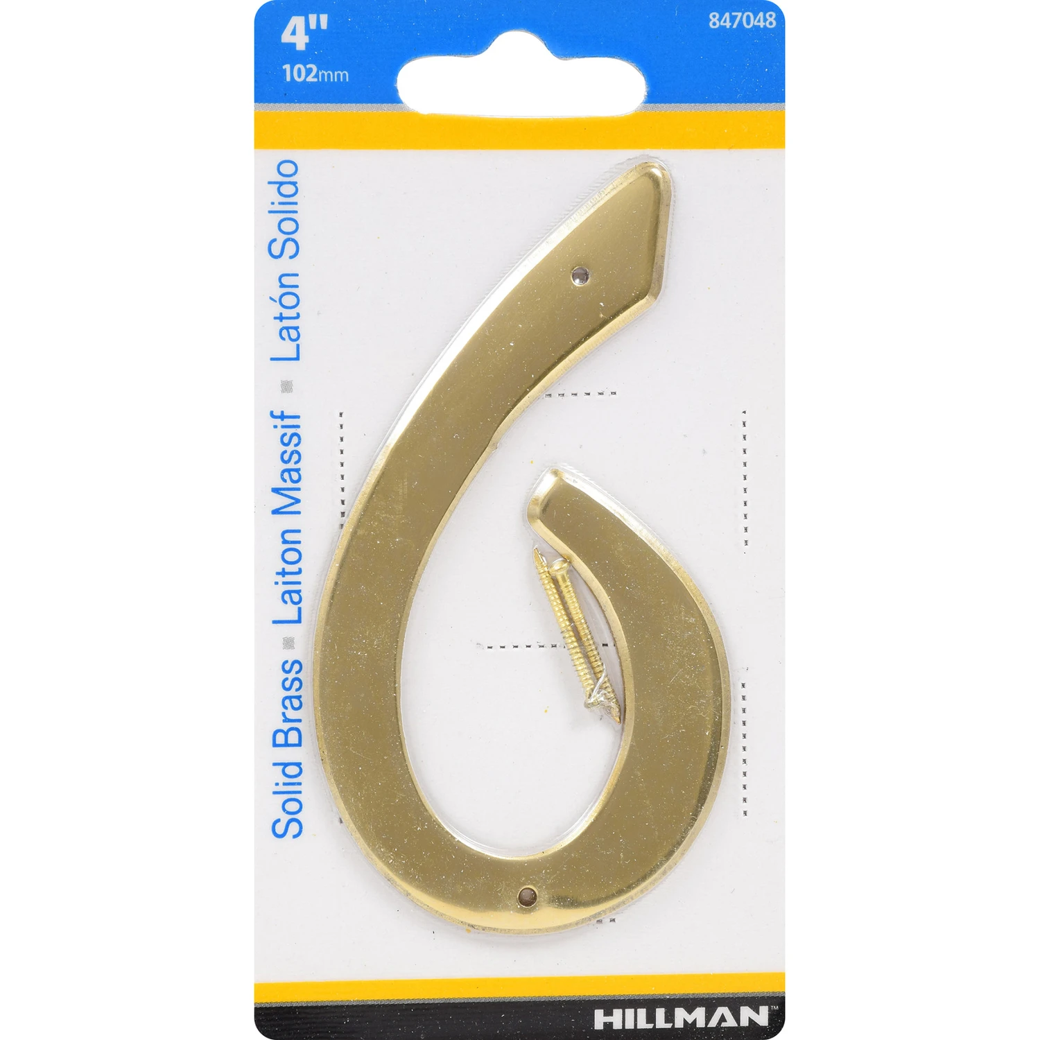 House Address Number 6, Nail-On, Brass, 4-In.