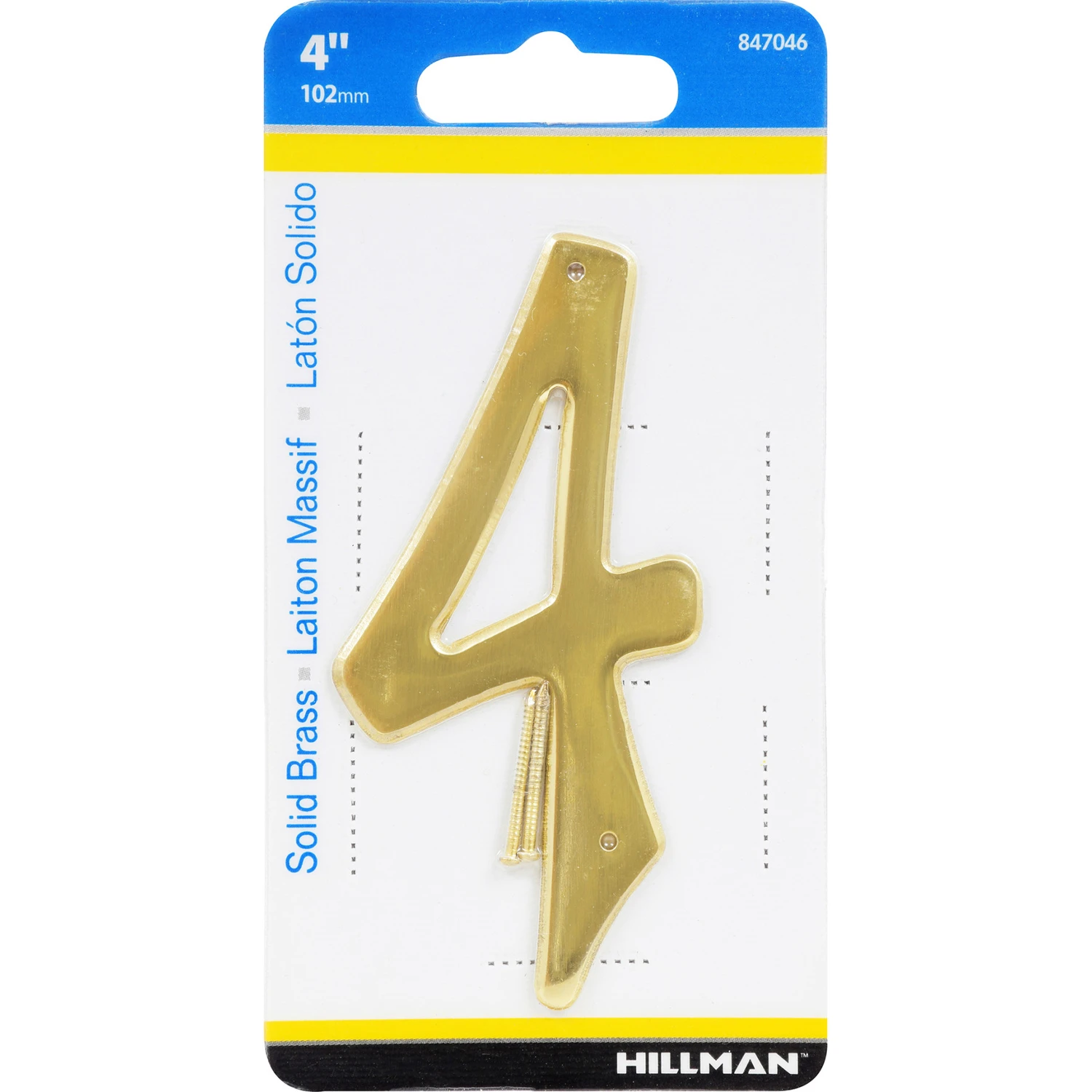 House Address Number 4, Nail-On, Brass, 4-In.