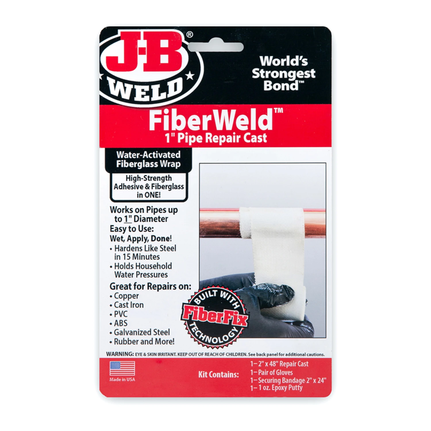FiberWeld Pipe Repair Cast Kit with FiberFix, 1 In. Pipes
