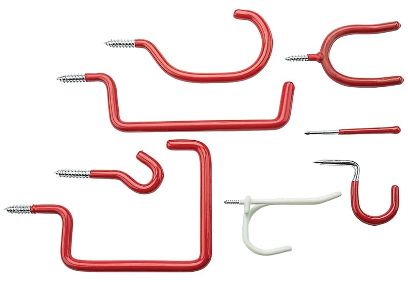 Assorted Hanging Hooks, Red Vinyl Over Steel