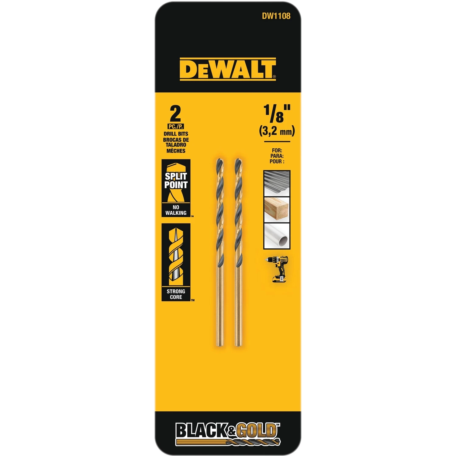 Black & Gold Drill Bits, 1/8 In., 2-Pk.