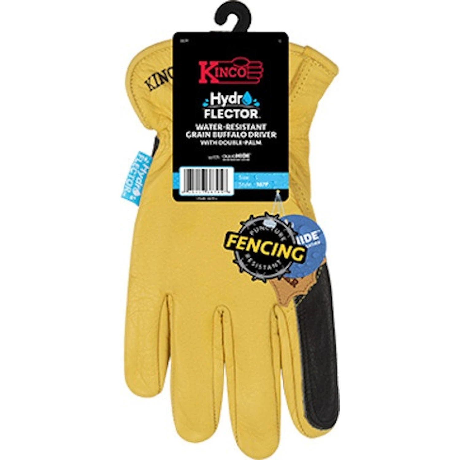 Hydroflector Premium-Grade Buffalo Driver Fencing Gloves, Water Resistant, Double Palm, Gold/Black, Men's M