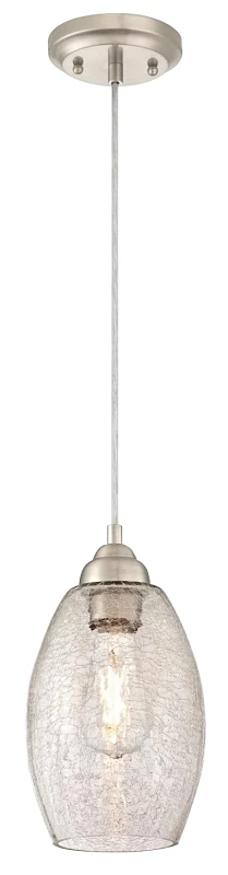 One-Light Mini Pendant Fixture, Brushed Nickel, 6.25-In. Dia.