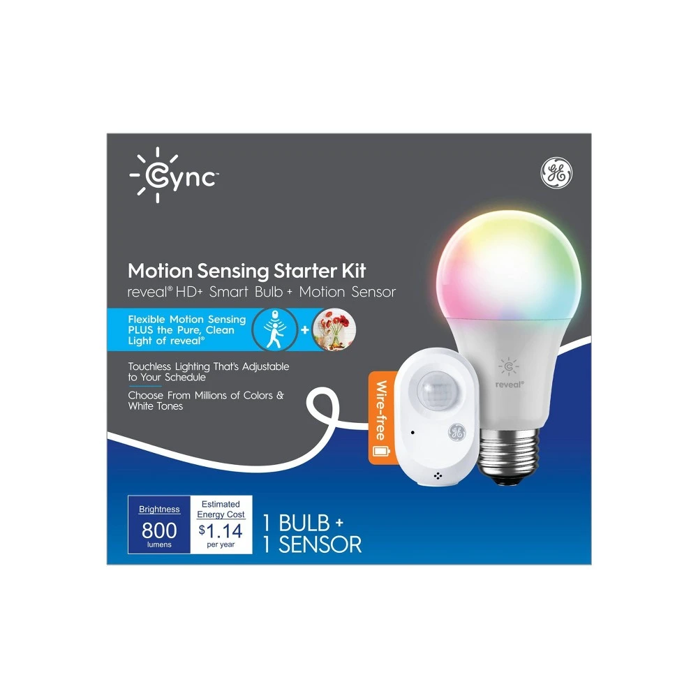 Cync Smart Light Bundle: 9.5 Watt Light Bulb + Motion Sensor, Full Color