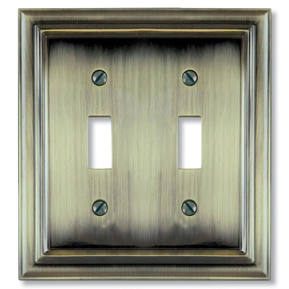 Continental Wall Plate, Brushed Brass, Metal, 2 Toggle