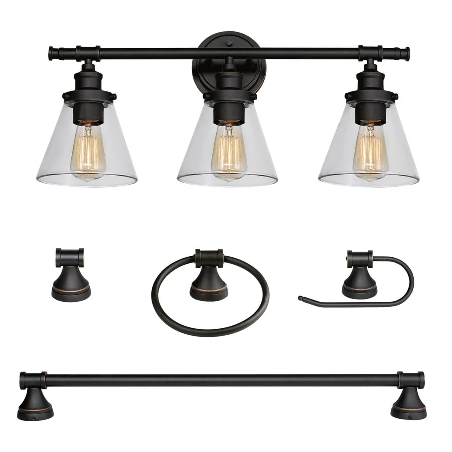 Parker 5-Pc. Bathroom Set, 3-Light Vanity Fixture + Bath Hardware, Oil Rubbed Bronze