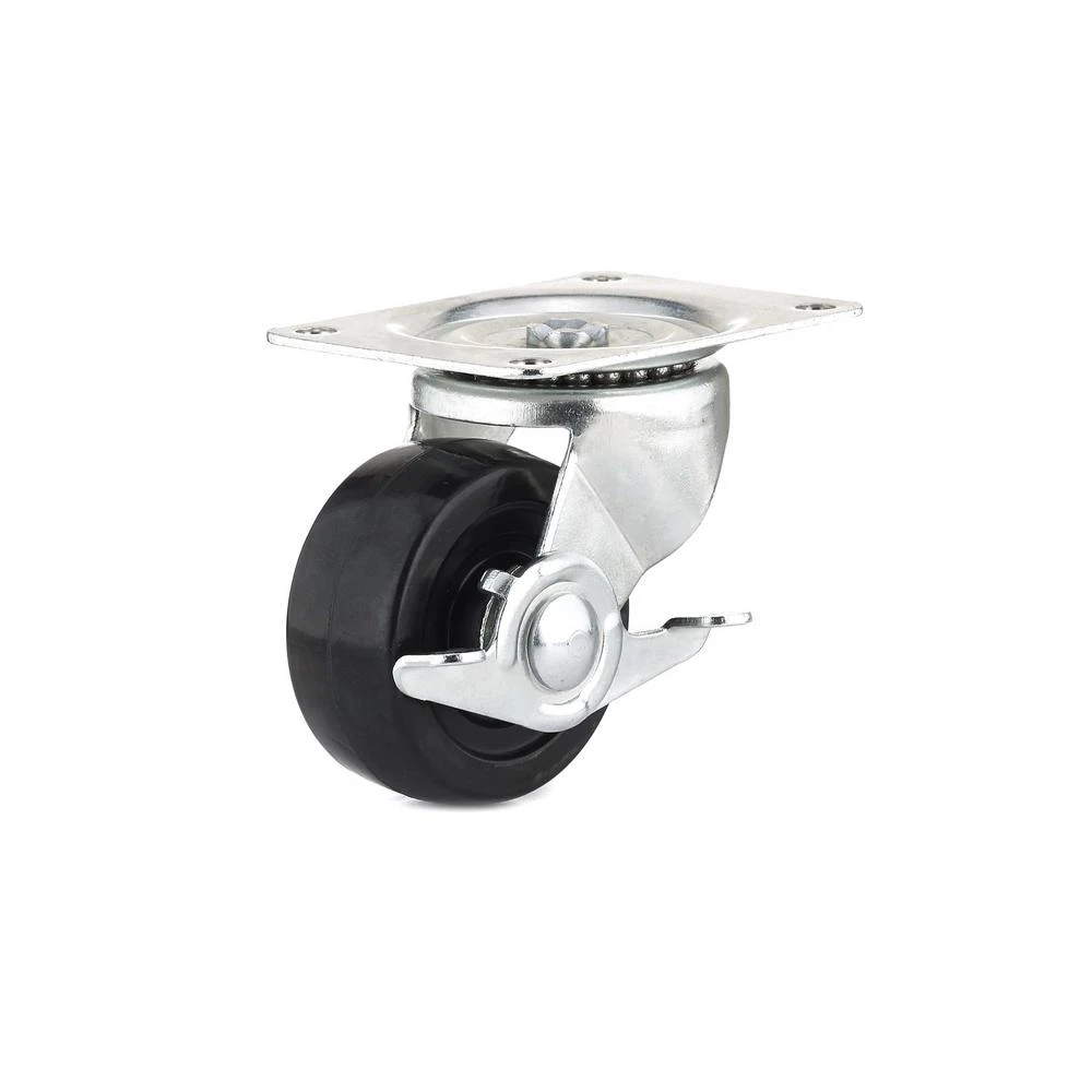 Swivel Plate Caster, Side Brake, Rubber Wheel, 3 In.