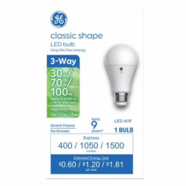 LED 3-Way Light Bulb, A19 Medium Base, 5/10/15 Watt