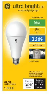 LED Bulb, A21, Ultra Bright, 2700 Kelvin, 3010 Lumens, 23 Watt