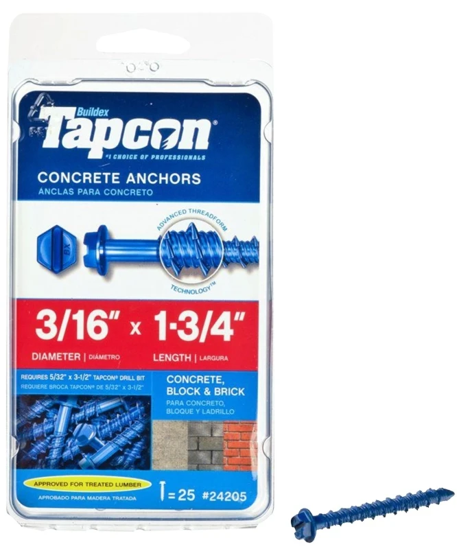 Hex-Washer-Head Concrete Anchors, 3/16 x 1-3/4 In. 25-Pk.