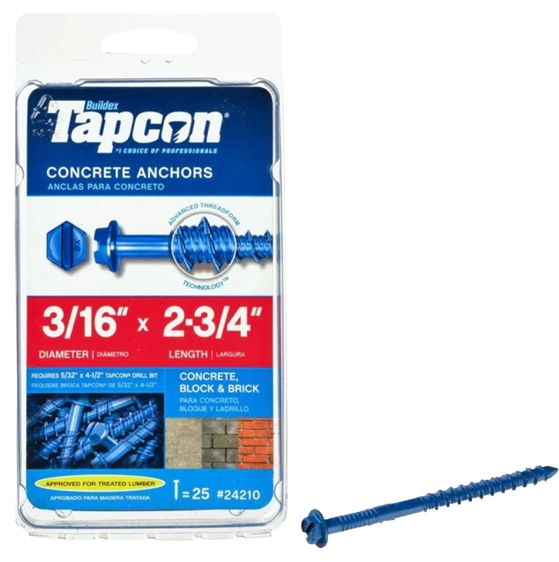Hex-Washer-Head Concrete Anchors, 3/16 x 2-3/4 In., 25-Pk.