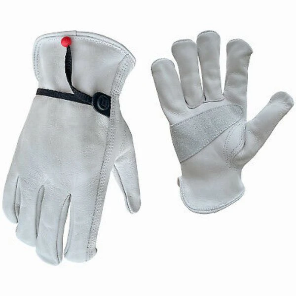 Work Gloves, Grain Cowhide Ball & Tape Wrist, Men's L