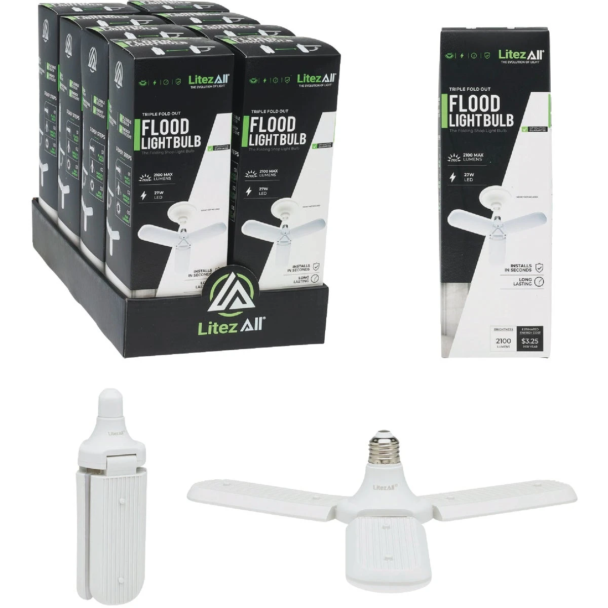 3 Panel LED Adjustable Light Bulb, Cool White, 27 Watts