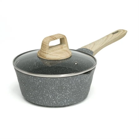 Farmhouse Saucepan, Non-Stick Coated Aluminum, Glass Lid, Gray, 1.6 Qts.