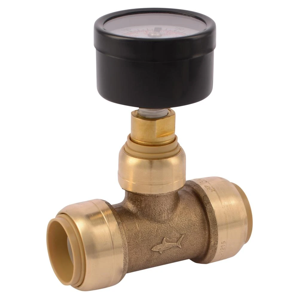 Tee Pressure Gauge Assembly Valve, Brass, 3/4 In.