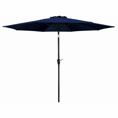 Patio Market Umbrella, Crank Open/Tilt, Steel Pole, Navy Blue Fabric, 9 Ft.