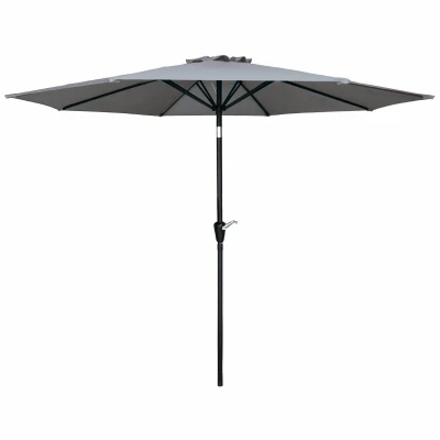 Patio Market Umbrella, Crank Open/Tilt, Steel Pole, Gray Fabric, 9 Ft.