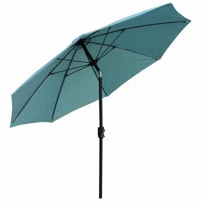Patio Canopy Umbrella, Crank Open/Tilt, Aluminum Pole, Seafoam Green Fabric, 9 Ft.
