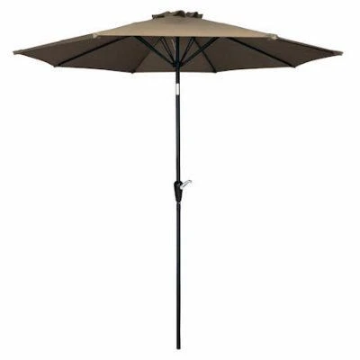 Patio Market Umbrella, Crank Open/Tilt, Steel Pole, Taupe Fabric, 9 Ft.