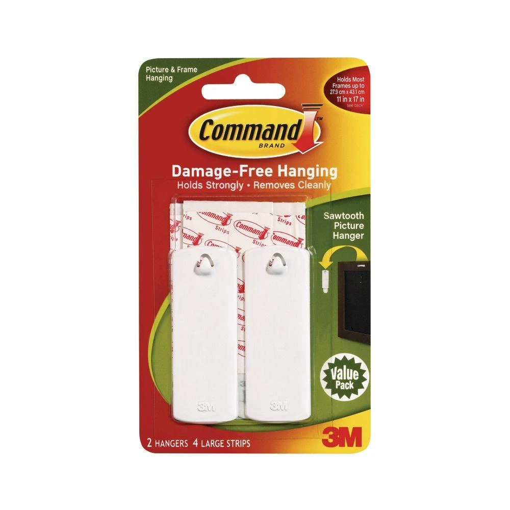 Sawtooth Picture Hangers, White, 2 Hangers/4 Strips Value Pack