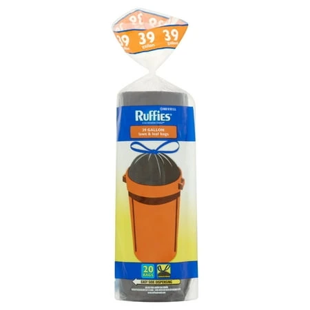 Lawn & Leaf Drawstring Trash Bags, Black, 39 Gallon, 20 Ct.