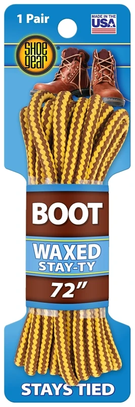 Stay-Ty Waxed Boot Laces, Brown/Gold, 72 In., Pair