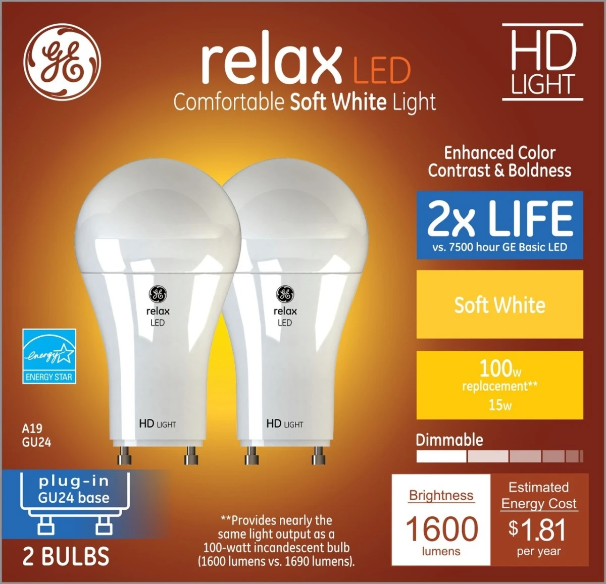 LED Light Bulbs, A19, Daylight, 15 Watt, 2-Pk.