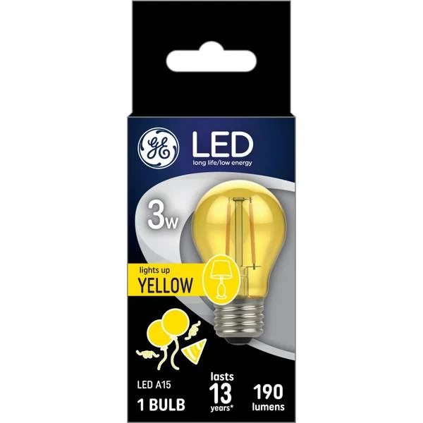 LED Yellow Light Bulb, A15 Shape, Medium Base, 190 Lumens, 3 Watt