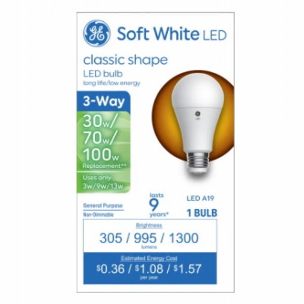 LED 3-Way Light Bulb, A19 Medium Base, Soft White, 3/9/13 Watt