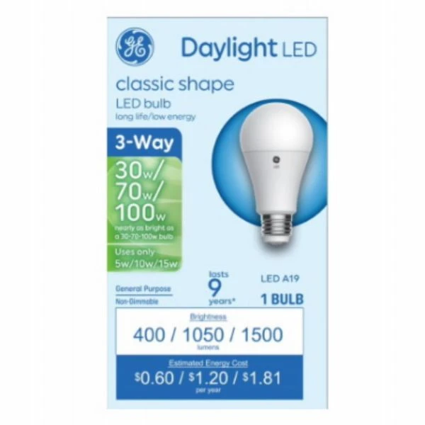 LED 3-Way Light Bulb, A19 Medium Base, Daylight, 5/10/15 Watt