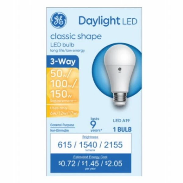 LED 3-Way Light Bulb, A19 Medium Base, Daylight, 6/12/17 Watt
