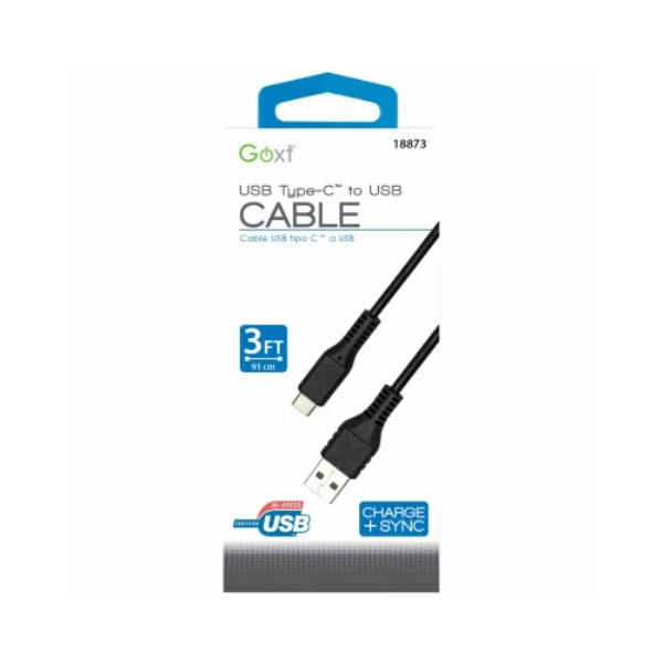 USB A to USB C Cable, Black, 3 Ft.