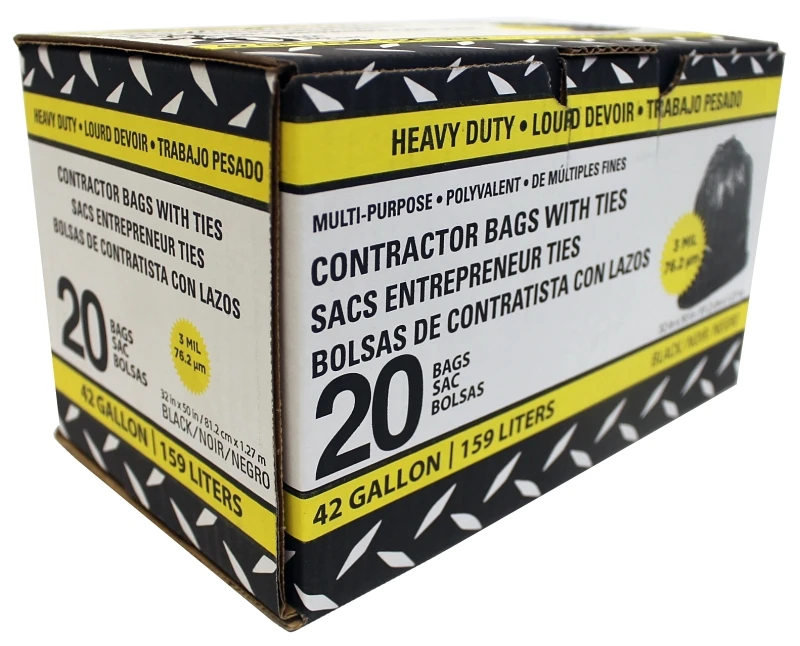 Fg-p9934-01a 42 Gallon Black Contractor Trash Bag, 3-mil Thickness