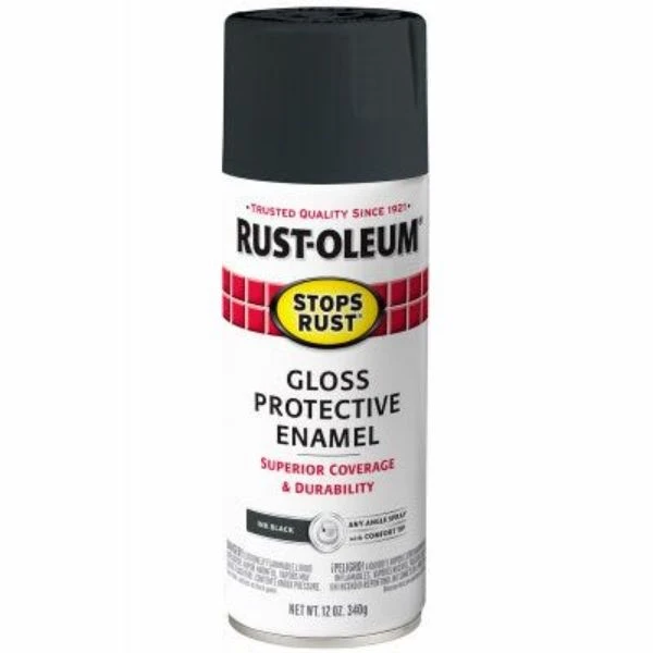Stops Rust Protective Enamel Spray Paint, Gloss Ink Black, 12-oz.