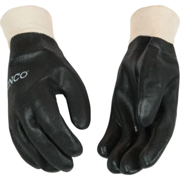 Fully Coated PVC Gloves, Sandy Finish, Black, Men's L