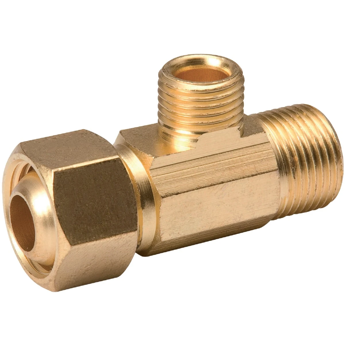 Supply Stop Extender Pipe Tee, Brass, 1/2 x 1/2 x 1/4 In. Compression