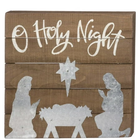 O Holy Night Slat Box Sign - Decorative Holiday Home Accent
