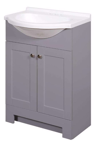 Euro Fashion Grey Single Sink Bathroom Vanity with White Cultured Marble Top, 24 In. Wide