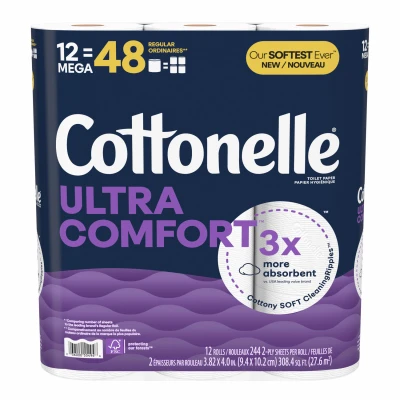 Ultra ComfortCare Toilet Paper, 244 Soft & Absorbent Sheets Per Mega Roll, 12-Pk.
