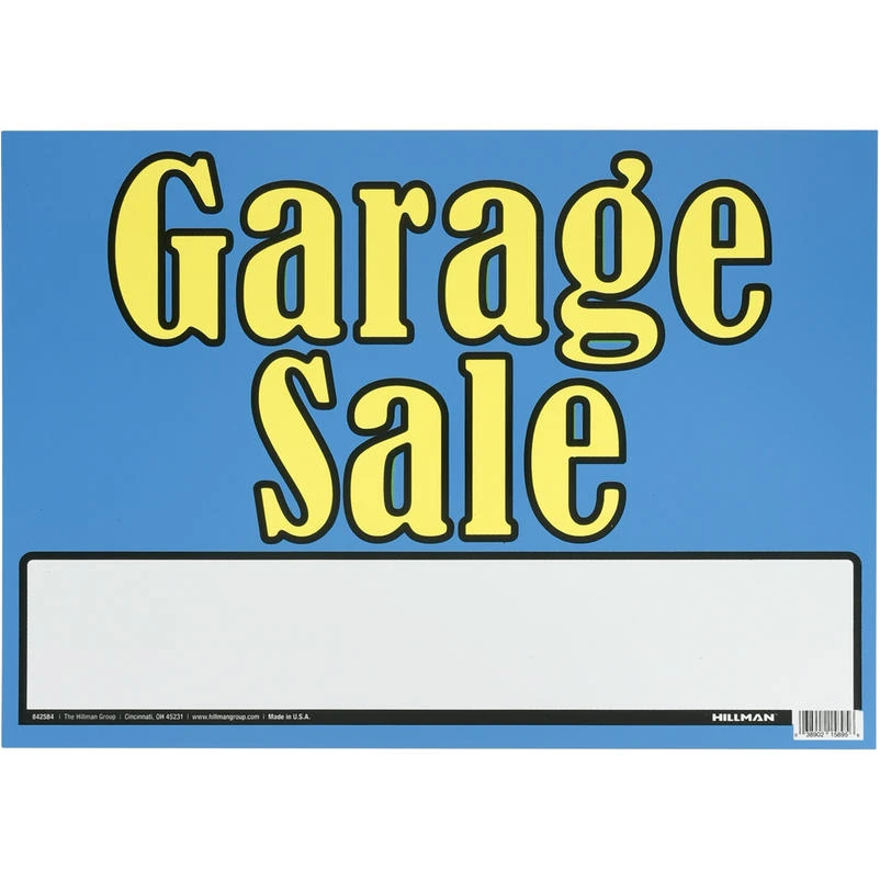 HILLMAN 10" x 14" Blue Polystyrene Garage Sale Yard Sign – Yellow Font